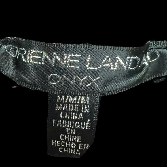 🌻Adrienne Landau Onyx Black Vegan Leather Trim Trouser Pants Rhinestone Size M - Picture 8 of 9